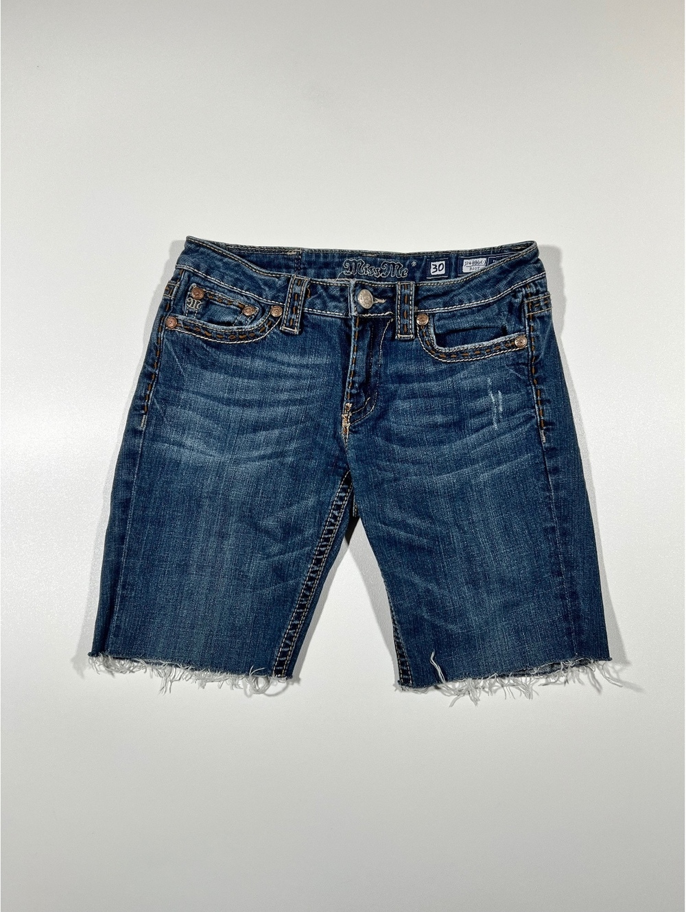 Miss Me Women's Bootcut Cut-Off Denim Shorts Size 30 Distressed Bling Pocket